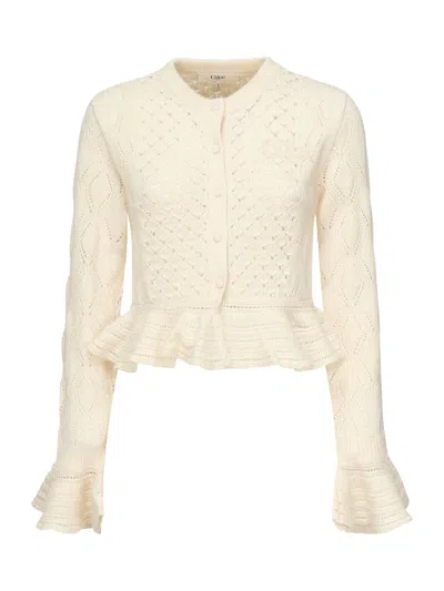 Chloé Cropped Cardigan With Logo And Ruffles