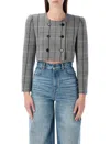 Chloé Virgin Wool Checked Double-breasted Cropped Jacket In Gray