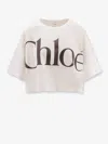 Chloé White Cropped T-shirt With Logo Lettering Print In Cotton Woman In White