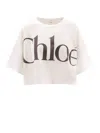 Chloé White Cropped T-shirt With Logo Lettering Print In Cotton Woman