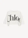 Chloé White Cropped Crewneck T-shirt With Maxi Logo Print On The Front In Cotton Woman In White