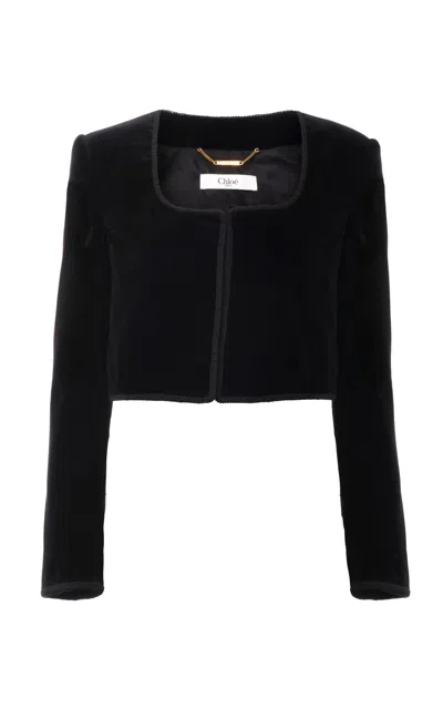 Chloé Cropped Cotton Velvet Jacket In Black