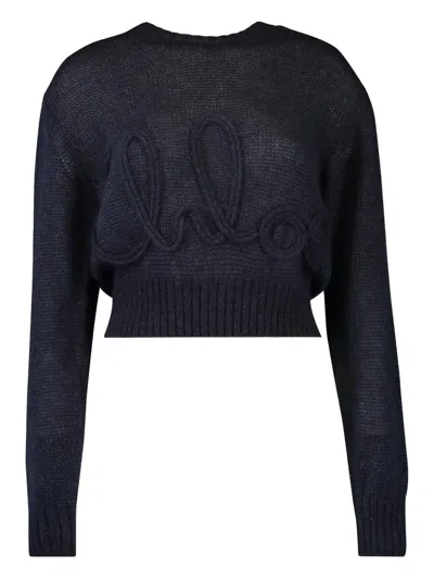 Chloé Cropped Crew-neck Sweater In Blue
