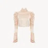 Chloé Cropped Fitted Jacket In Silk Duchess Satin & Lace In Pink
