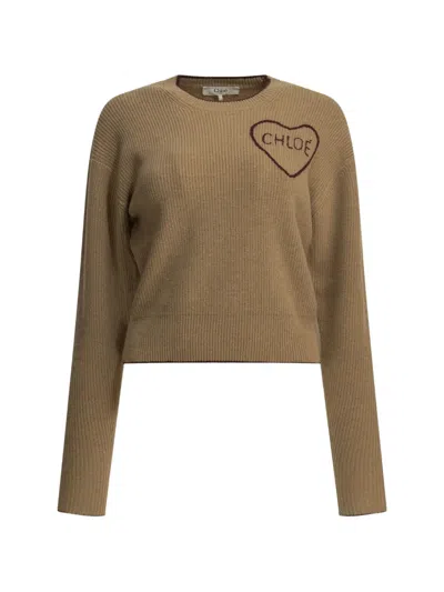 Chloé Cropped Fitted Logo Sweater In Brown