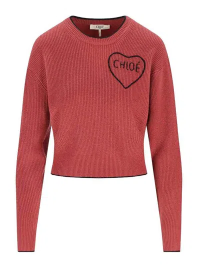 CHLOÉ CROPPED FITTED WOOL KNIT LOGO SWEATER