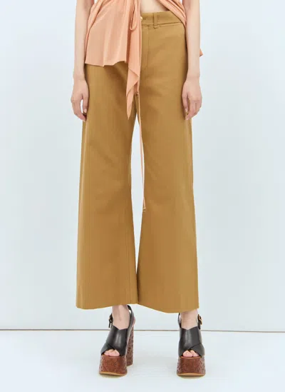 Chloé Cotton Drill Cropped Wide-leg Trousers In Beige