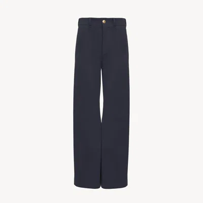 Chloé Cropped Flared Pants In Cotton Gabardine Blue Size 12 100% Cotton, Horn Bubalus Bubalis, Farmed, Coo