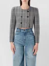 Chloé Cropped Jacket Check Tailored Shoulders Design In Gray
