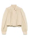 Chloé Puff-sleeve Organic Cotton Gabardine Cropped Jacket In Smoky Beige