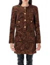 Chloé Multicolor Cropped Jacket With Round Neck And All-over Motif In Cotton Blend Woman In Brown