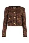 Chloé Multicolor Cropped Jacket With Round Neck And All-over Motif In Cotton Blend Woman In Brown