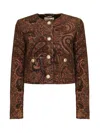Chloé Multicolor Cropped Jacket With Round Neck And All-over Motif In Cotton Blend Woman In Brown