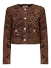 Chloé Multicolor Cropped Jacket With Round Neck And All-over Motif In Cotton Blend Woman In Multi