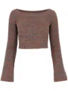 Chloé Off The Shoulder Cashmere Blend Mouliné Crop Rib Sweater In Pink
