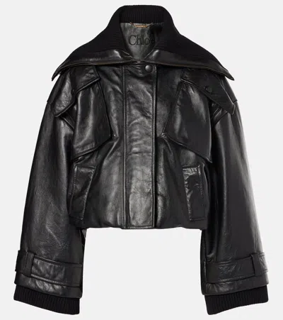 CHLOÉ CHLOÉ CROPPED LEATHER BOMBER JACKET
