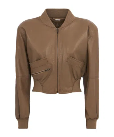 Chloé Cropped Leather Jacket In Brown
