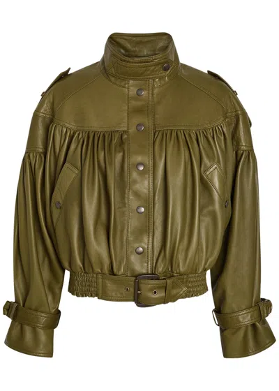 Chloé Chloe Cropped Leather Jacket In Green