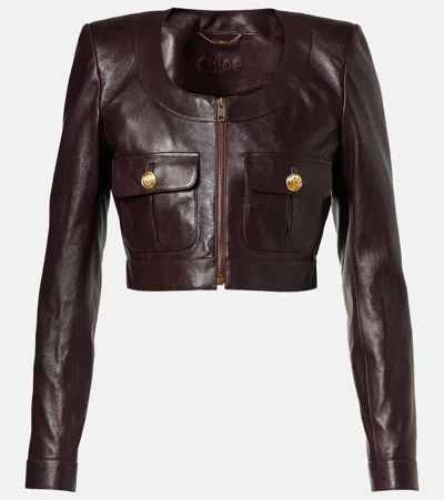 Chloé Cropped Leather Jacket In Brown