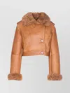Chloé Cropped Shearling-trimmed Leather Jacket In Brown