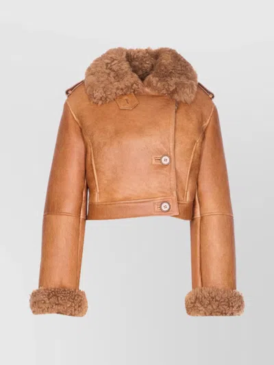 CHLOÉ CROPPED LEATHER JACKET SHEARLING COLLAR