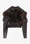 Chloé Shiny Leather Crop Moto Jacket With Removable Lamb Shearling Collar In Brown