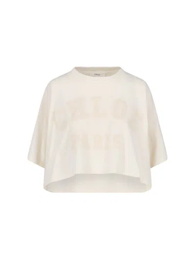 CHLOÉ CHLOÉ CROPPED LOGO T-SHIRT – OFF-WHITE