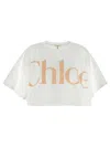 Chloé Cropped Printed Cotton-jersey T-shirt In White