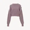 Chloé Cropped Mock-neck Sweater In A Merino Wool Knit Pink Size M 100% Wool, Bovine Leather In Gray