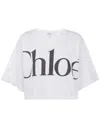Chloé White Cropped T-shirt With Logo Lettering Print In Cotton Woman
