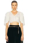 Chloé Cropped Ruffled Gathered Metallic Polka-dot Silk-blend Top In Snow White