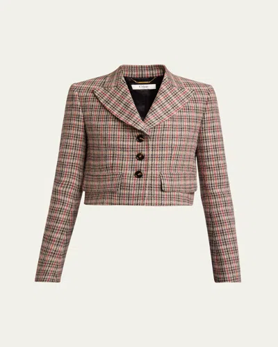 Chloé Cropped Prince Of Wales Jacket In Multicolor Beige