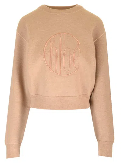 Chloé Logo Wool Sweater In Beige