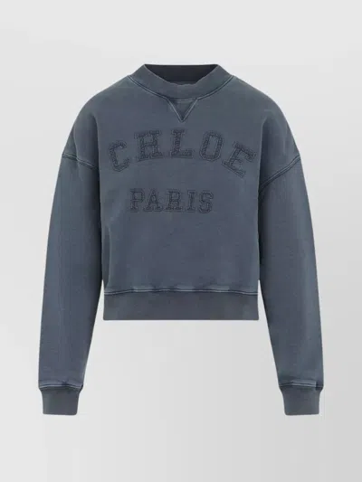 Chloé Cropped Ribbed Cotton Sweater In Gray