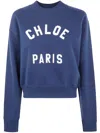 Chloé Blue Crewneck Sweatshirt With Logo Lettering Print In Cotton Woman In Blue