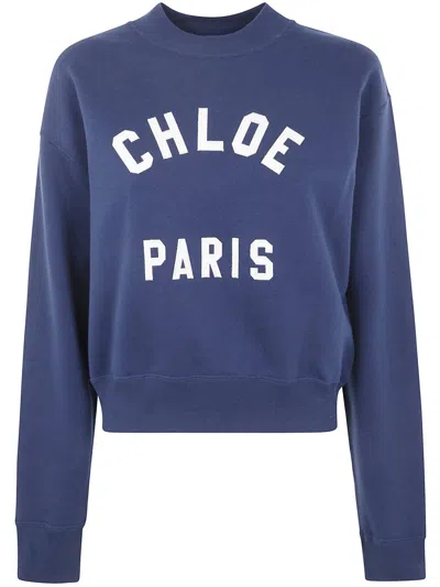 Chloé Cropped Round Neck Sweatshirt Clothing In Blue