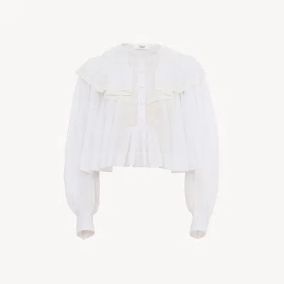 Chloé Cropped Ruffle Top In Cotton Voile & Lace In White