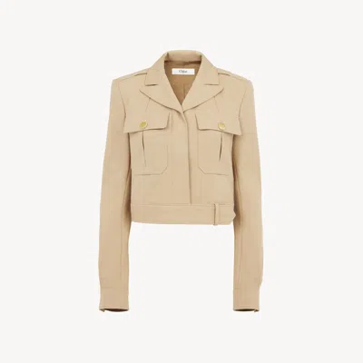 Chloé Cropped Saharienne Jacket In Cotton Drill Brown Size 6 100% Cotton, Horn Bubalus Bubalis, Farmed, Co