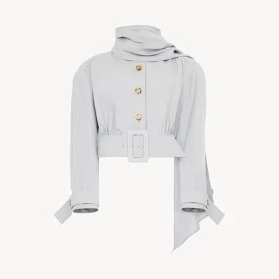 Chloé Cropped Scarf Jacket In A Linen-cotton Mix In Gray