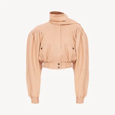 Chloé Cropped Scarf Jacket In Leather In Pink