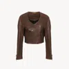 Chloé Cropped Scoop-neck Jacket In Leather In Brown