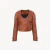 Chloé Cropped Scoop-neck Jacket In Leather In Brown