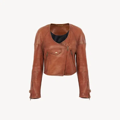 Chloé Cropped Scoop-neck Jacket In Leather In Brown