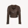 Chloé Cropped Scoop-neck Jacket In Leather Brown Size 6 100% Lambskin In Brown