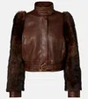 Chloé Leather Jacket With Belted Waist And Fur Sleeves In Brown