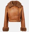 Chloé Cropped Shearling-trimmed Leather Jacket In Brown