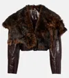Chloé Shiny Leather Crop Moto Jacket With Removable Lamb Shearling Collar In Burgundy