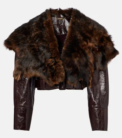CHLOÉ CHLOE CROPPED SHEARLING-TRIMMED LEATHER JACKET