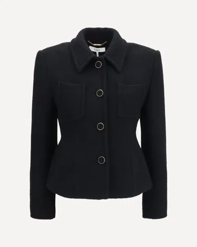 Chloé Cropped Single-breasted Blazer With Fabric Buttons In Black