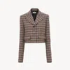Chloé Veste Spencer Courte En Laine Pied-de-poule Femme Beige Taille 38 100% Laine, Horn Bubalus Bubalis, In Beige